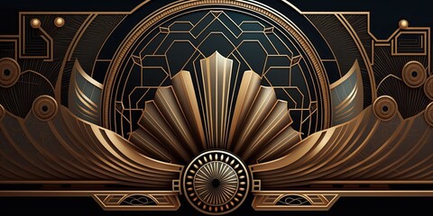 Abstract art deco. Great Gatsby 1920s geometric architecture background. Retro vintage black, gold, and silver roaring 20s texture.	