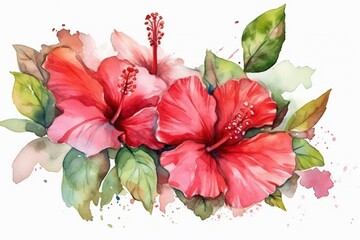 hawaiian flower watercolor isolated on white