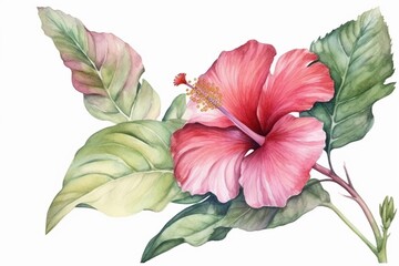 hawaiian flower watercolor isolated on white AI Generative