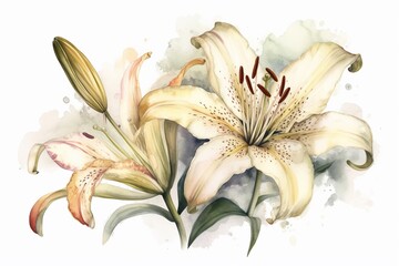 bouquet of lilies watercolor isolated on white