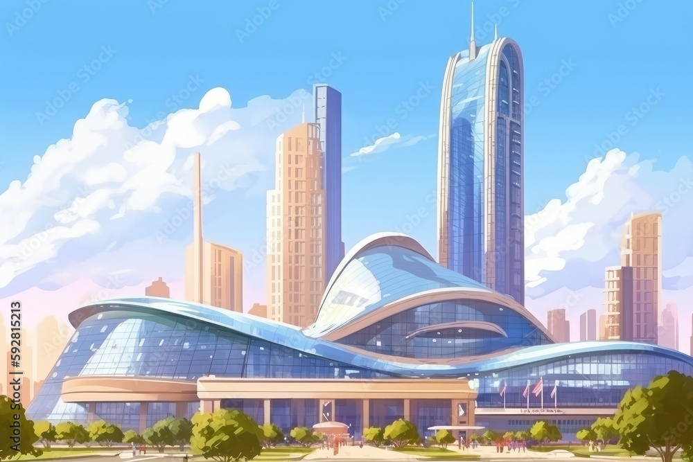 Poster futuristic metropolis with skyscrapers and advanced technology. generative ai