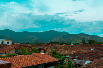 landscape of old roofs of yellow clay tiles
