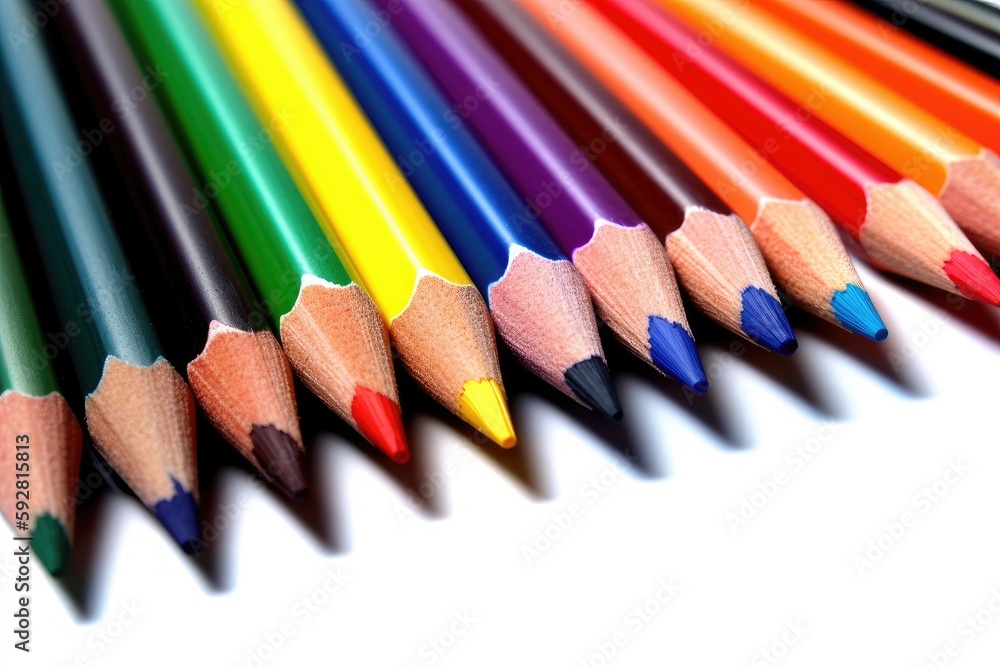 Poster colorful stack of pencils with sharp tips. generative ai