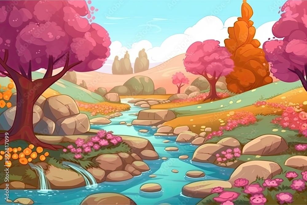 Aufkleber serene landscape with a flowing river and lush trees. generative ai