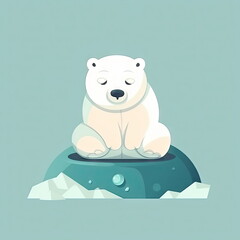 Fototapeta premium Cartoon character of Polar Bear on ice, global warming concept