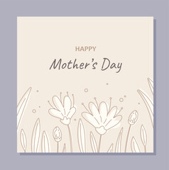 Mothers day card. Symbol of spring season. Love, care and tenderness, good relations in family. International Festival. Poster or banner for website. Cartoon flat vector illustration