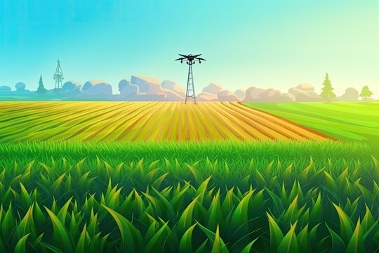 serene countryside landscape with a majestic windmill in the distance. Generative AI
