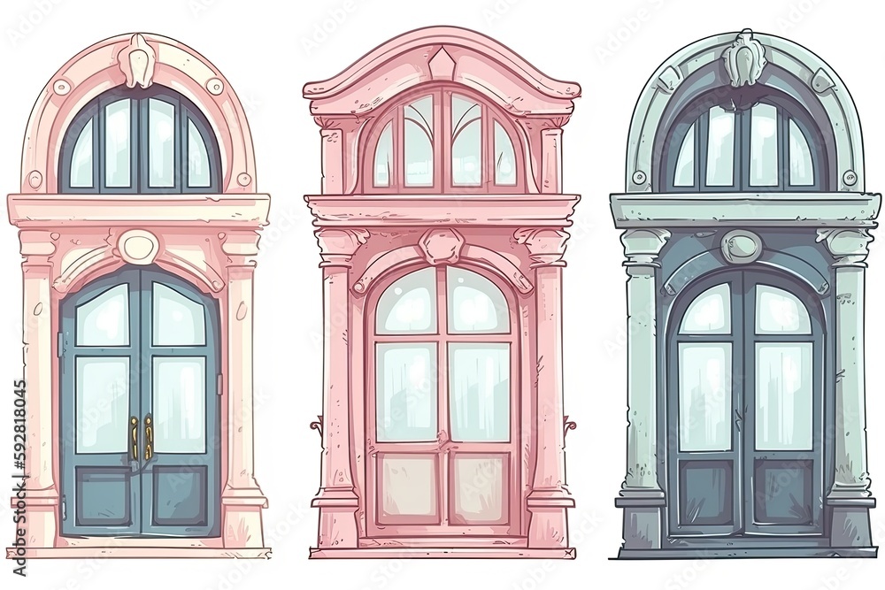 Aufkleber three arched windows with a view outside. generative ai