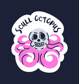 Scull octopus concept. Scary character for Day of Dead, Dia de los muertos and Halloween. Poster or banner for website. International holiday and festival. Cartoon flat vector illustration