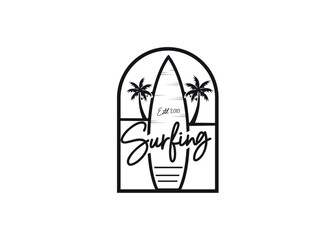 Obraz na płótnie Canvas Vintage surfing graphics, logos, labels and emblems. Surf t-shirt design.