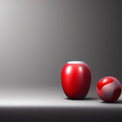 red apple, red and sphere stripe white ball, with grey white background, ai generated and digitally hand painted with textures.