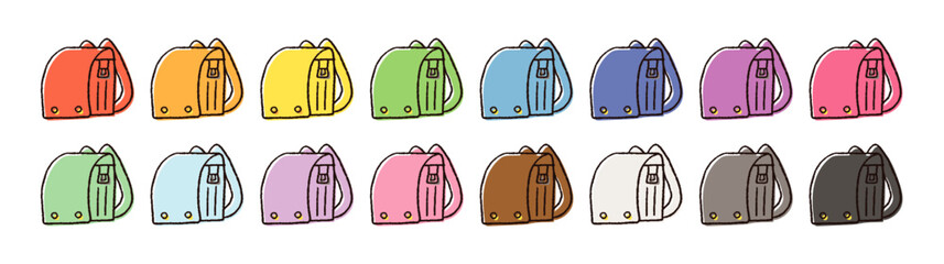 カラーバリエーションのあるランドセルのシンプルな手描きベクター線画イラスト