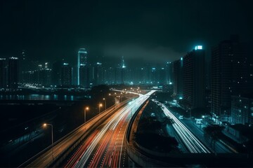 Fototapeta na wymiar traffic at night made with generative ai