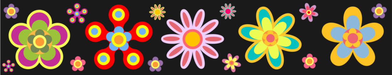 Colorful Hippie Flowers Vectors / Ai Illustrator