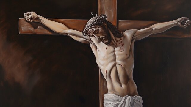 oil painting of Jesus on the Cross, Generative AI