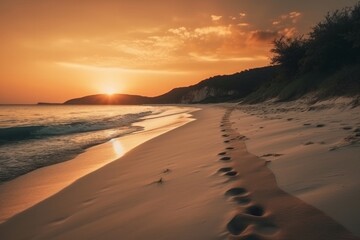 Fototapeta na wymiar sunset on the beach made with generative ai