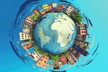 small planet surrounded by futuristic buildings and technology. Generative AI