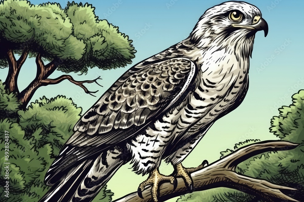 Poster bird perched on a tree branch. generative ai