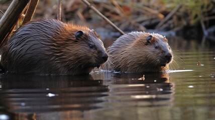 Beavers in river