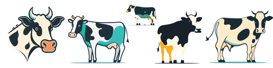 set of Vector of a cow design on white background. Farm Animal.