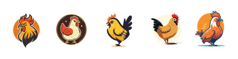 set of Rooster, chicken, cock. Abstract vector illustration, logo, icon.