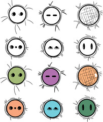 The set consists of buttons with folds of clothing.