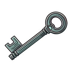 Metallic old key isolated on white background