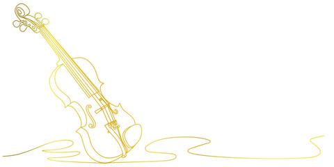 Violin line art style with gold color, vector illustration of violin
