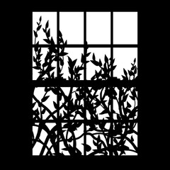 Silhouette of window and tree branches. Gobo mask.