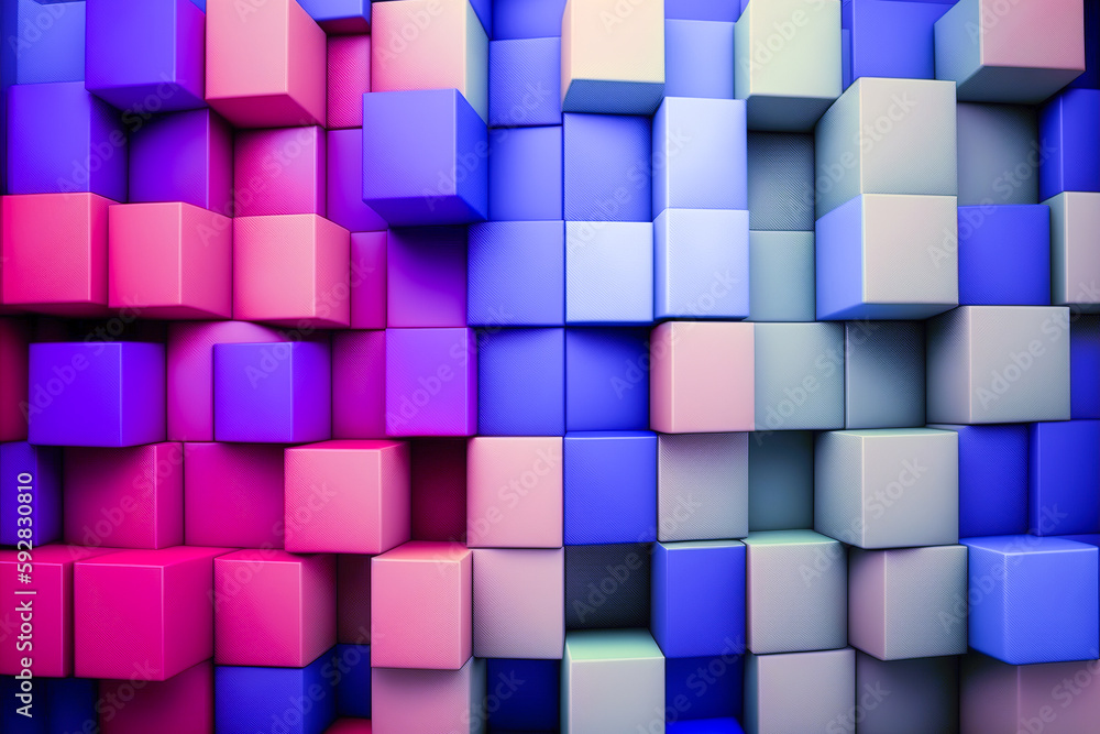 Poster abstract background of cube blocks wall stacking design neon pastel color for cubic wallpaper backgr