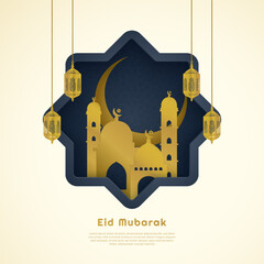 Eid mubarak mosque gold islamic design muslim decoration