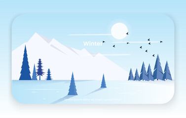 Winter landscape in cold mountain area.vector illustration of winter day landscape