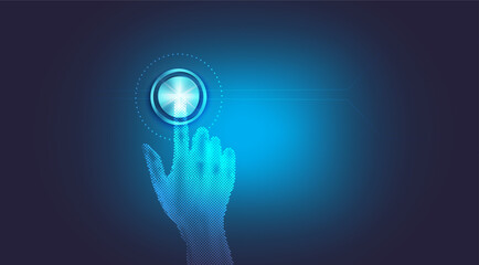 Digital finger pressing or touching a button. Press the start or stop button.