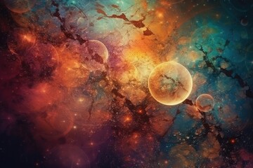 Naklejka na ściany i meble Cosmic Odyssey: A Textured Background of Stars and Planets - Generative AI 5