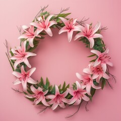 Close-up of blooming lilies wreath
