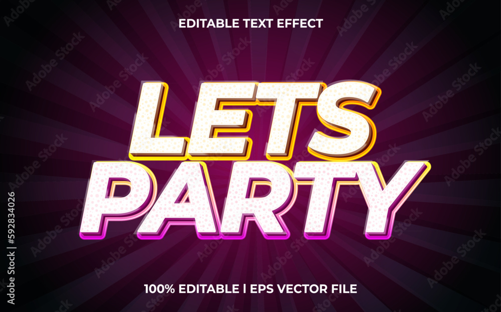 Poster Lets party 3d text effect and editable text, template 3d style use for game tittle