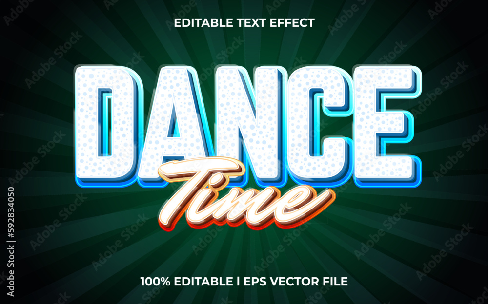 Poster dance time 3d text effect and editable text, template 3d style use for glowing tittle