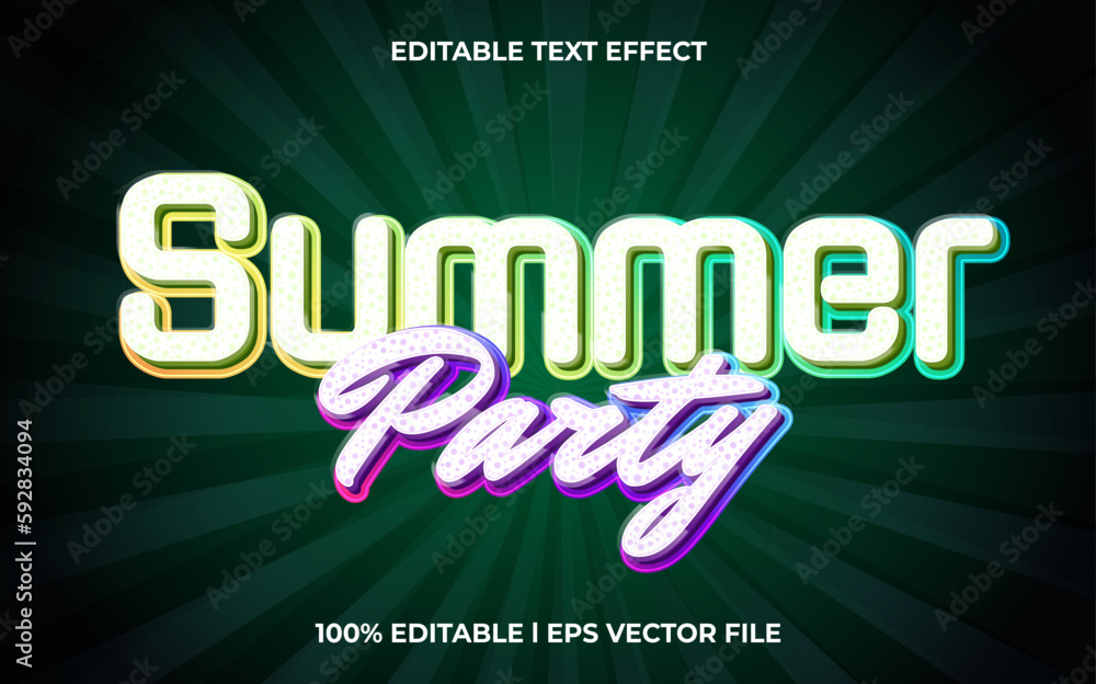 Poster summer party 3d text effect and editable text, template 3d style use for trendy tittle