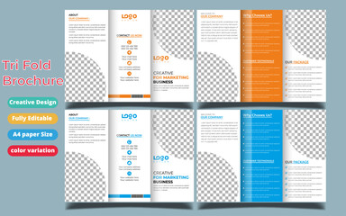 Business Brochure Template in Tri Fold Layout. Corporate Design Leaflet with replacable image.