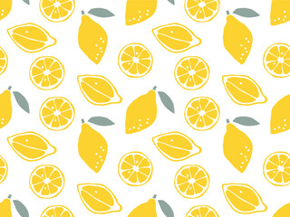 Seamless Lemon Fruit pattern, hand drawn doodle sketch isolated. Fruits Background. Repeated Flat vector Food template for menu, nursery design, wallpaper, wrapping, packing, textile, scrapbooking