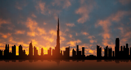 Fototapeta na wymiar United Arab Emirates, Dubai skyline view at sunset. UAE celebration.