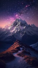 Fototapeta na wymiar Night landscape with colorful Milky Way at mountains. Starry sky with hills at summer. Beautiful Universe. Space background. Generative Ai.