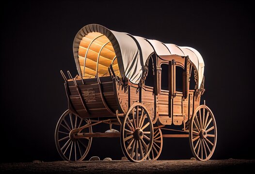 Settlers carriage, covered wagon midwest USA. Generative AI