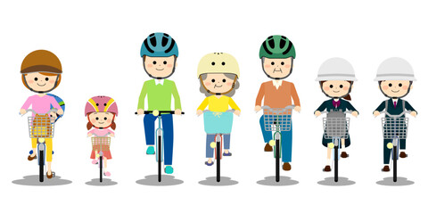 ヘルメットを被って自転車に乗る人々