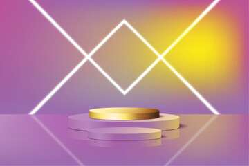vector illustration pink and golden color round podium on the modern 3D room background design template,3D illustration template,use for cosmetic advertising and presentation backdrop.