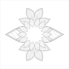 Zentangle drawing of flowers in black and white for coloring book. Hand Drawn Flowers for Adult Anti Stress of coloring page in Monochrome Isolated in white background