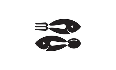 cutlery with fish logo symbol design illustration
