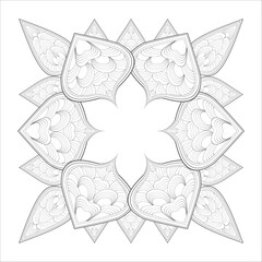 Zentangle drawing of flowers in black and white for coloring book. Hand Drawn Flowers for Adult Anti Stress of coloring page in Monochrome Isolated in white background