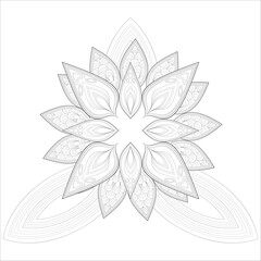 Zentangle drawing of flowers in black and white for coloring book. Hand Drawn Flowers for Adult Anti Stress of coloring page in Monochrome Isolated in white background