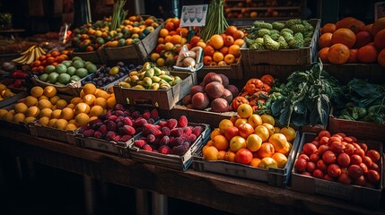 Stunning and Vibrant Illustration of Farmers Market created by Generative AI